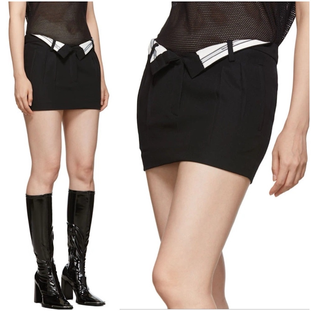 EUC ALEXANDER WANG Foldover Wool Blend Mini Skirt In Black $550 0